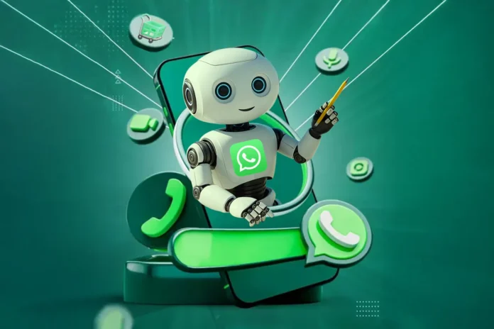 Un chatbot di WhatsApp con attorno icone sull'e-commerce