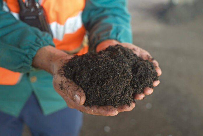 Il fertilizzante tenuto tra le mani da una persona